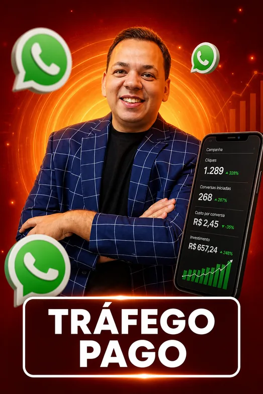 Capa do módulo Tráfego pago, com o Wesley Reis e um celular mostrando uma campanha de anúncios